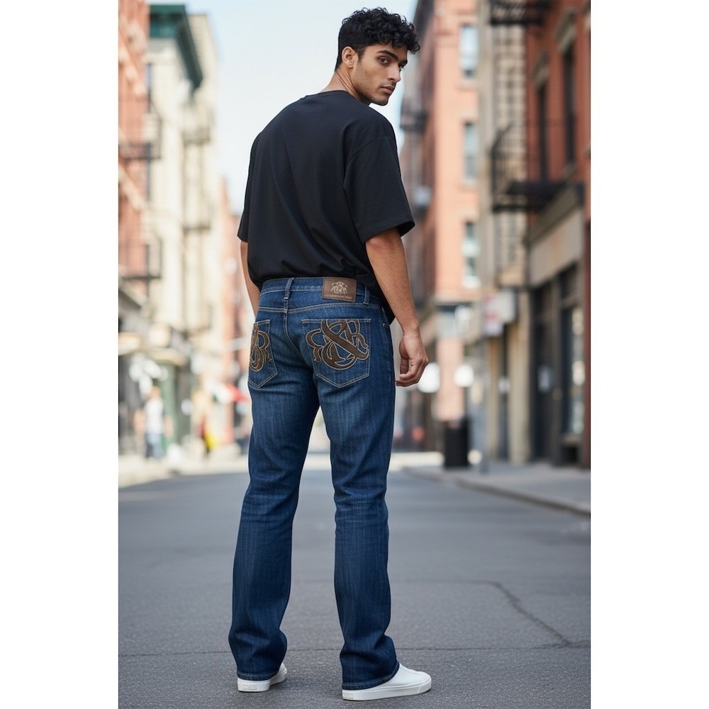 Rock & Republic Taylor Jeans Mens 38x32 Blue Dark Wash Straight Leg Denim Y2K